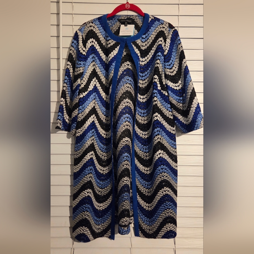NWT Ming Wang Women's Blue and Black Textured Jacket Size M